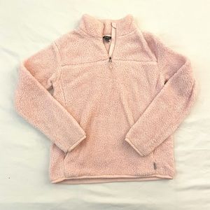 Eddie Bauer Fuzzy Light Pink Teddy Sweater Quarter-Zip